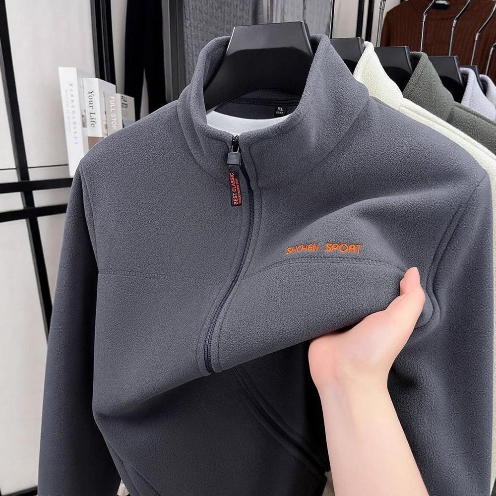 

Men s Windproof Fleece Jacket - Thick Warm Stand Collar Hoodie (2025 Autumn/Winter) 3XL сірий колір