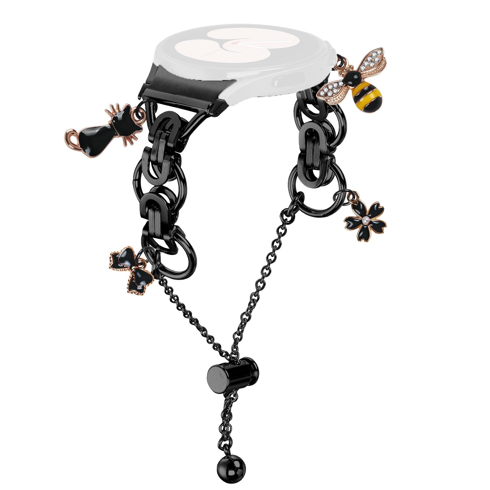 

Colored Watch Band with Connector for Samsung Galaxy Watch6/Watch6 Classic Single Chain Style Metal Strap Black