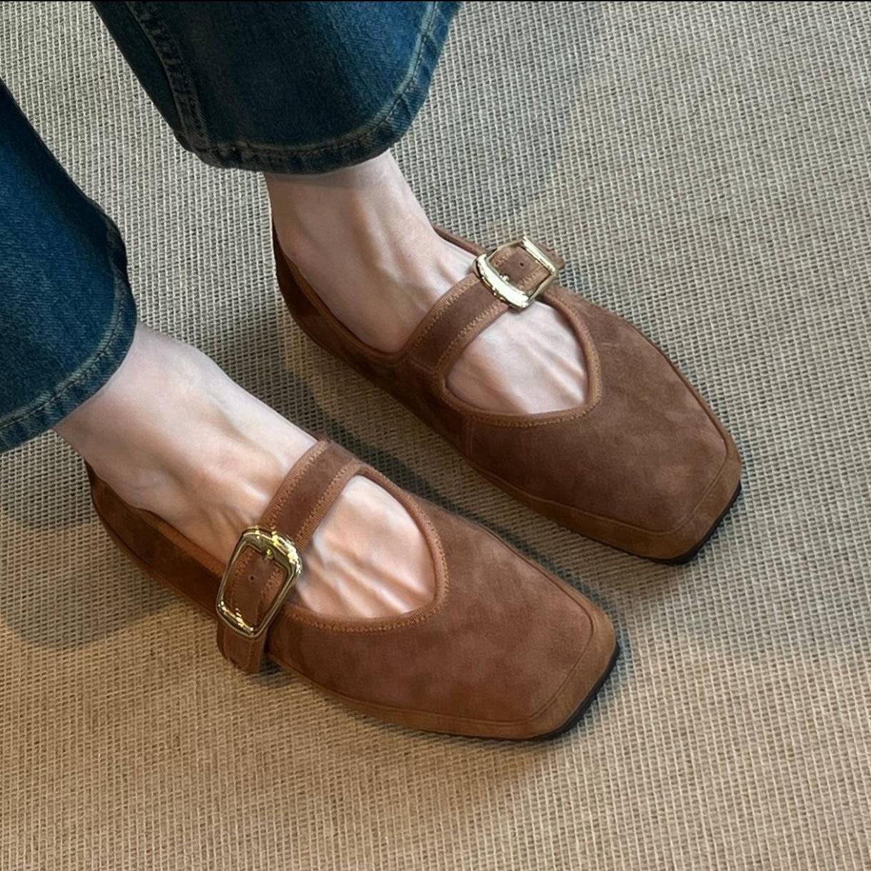 

Версия из овчины~ 2025 осень и лето новая мягкая подошва квадратный носок Мэри Джейн одинарная обувь женская верхняя одежда для поездок на работу универсальная сумка голова половина сл 40