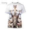 Funny Cute Cat 3D Printing T-Shirt Animal Creative Personality Interesting Street Round Neck Short Sleeve Tees Tops