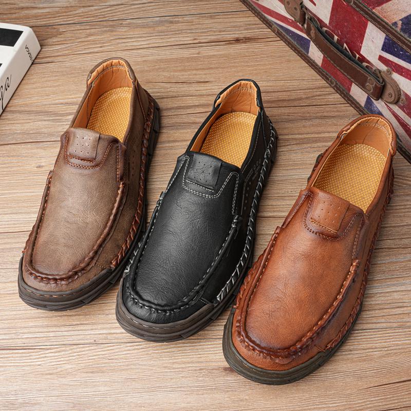 Golden Sapling Man Soft Leather Loafers Outdoor Retro Basic Boat Driving Shoes for Men Anti-slip Flats Male Casual Footwear 2025