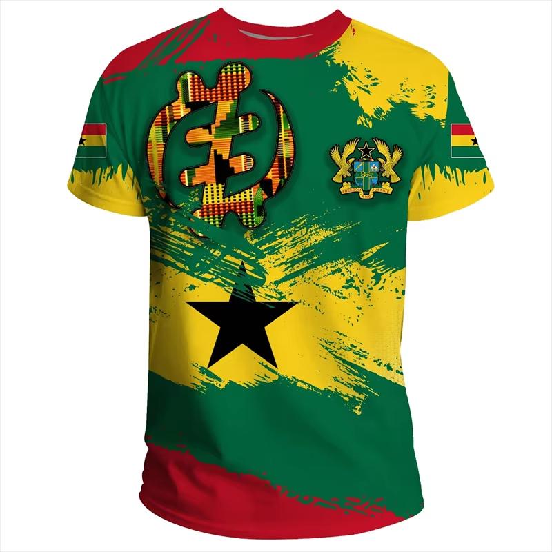 GHANA Flagge 3D-Druck Sport Schnelltrocknend Atmungsaktiv Herren T-Shirt Outdoor Fußballtrikot Fan Club