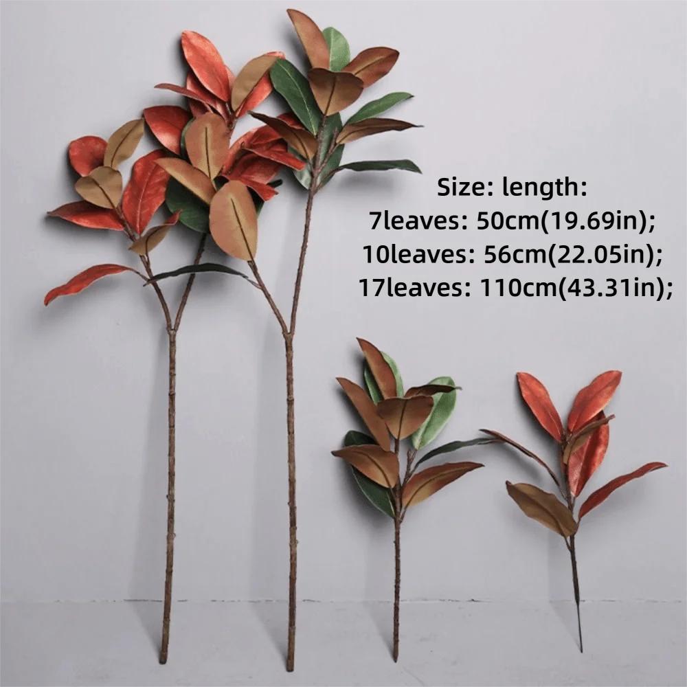 Red Green Artificial Magnolia Leaves Floral Arrangement Plants Leaves Faux Magnolia Branch DIY Simulated Plant Branch