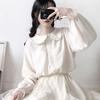 Peter Pan Collar Sweet Shirt Women Lolita Japanese Kawaii Blouse Puff Long Sleeve Elegant White Female Top Basic School Shirts