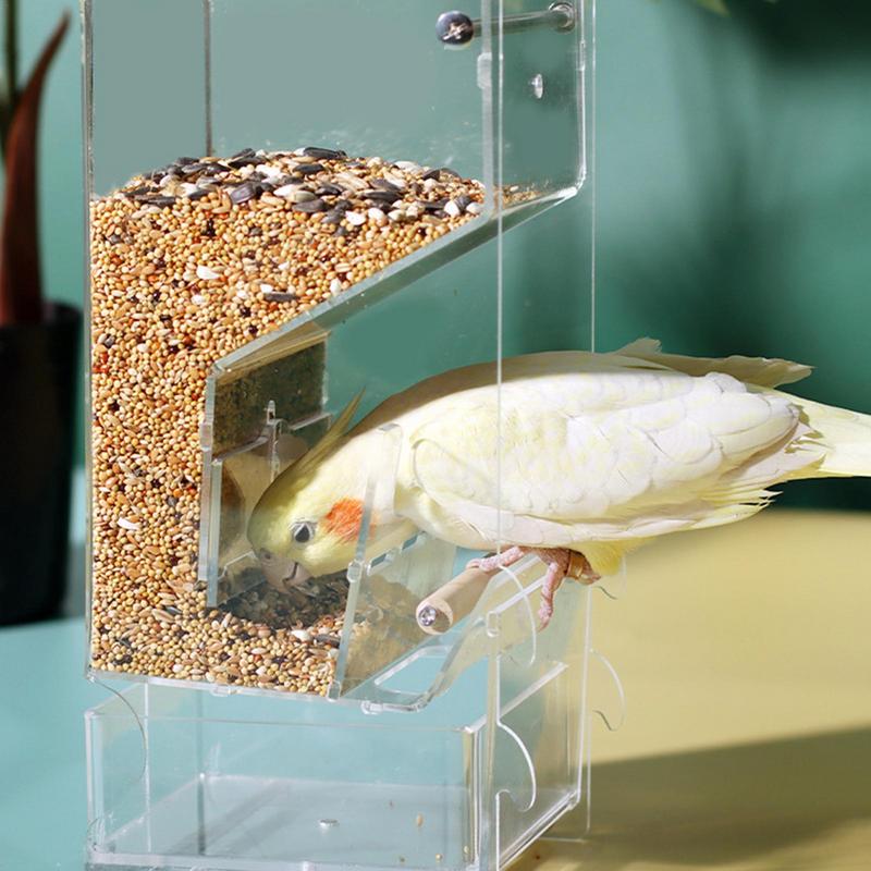 No Mess Bird Cage Feeder Clear Automatic Acrylic Bird Food Container With Perch Cage Accessories Clear Parakeet Food Container