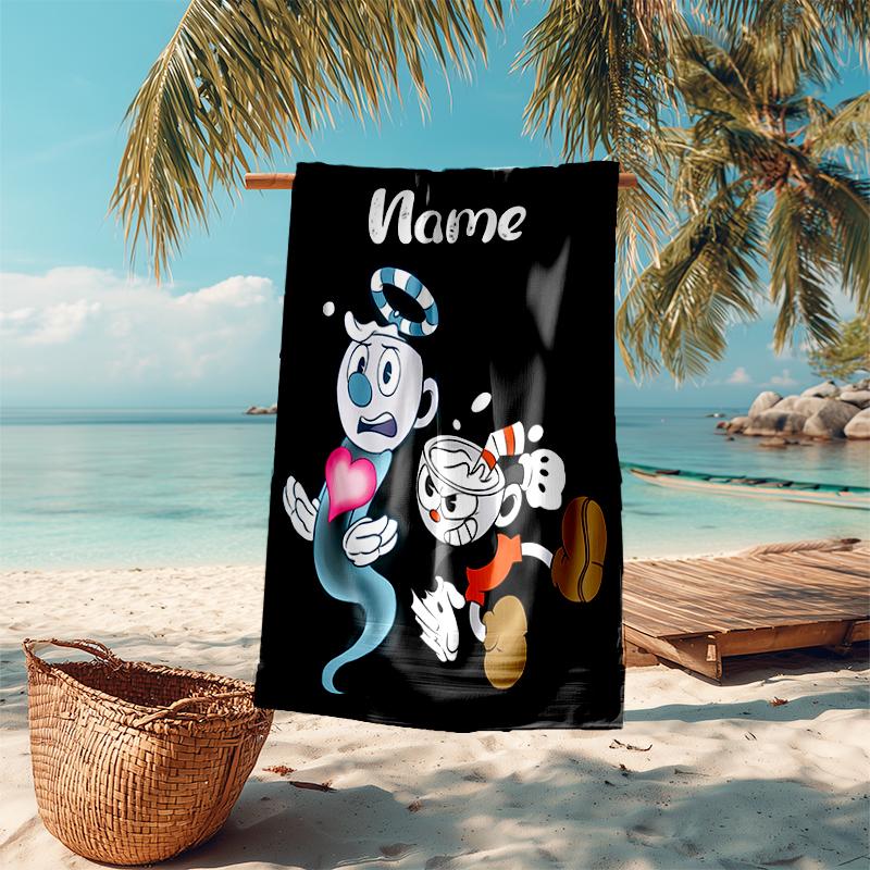 Personalized customized proof beach towel with Cuphead pattern - soft, absorbent, quick-drying, perfect swimming, camping&bathing
