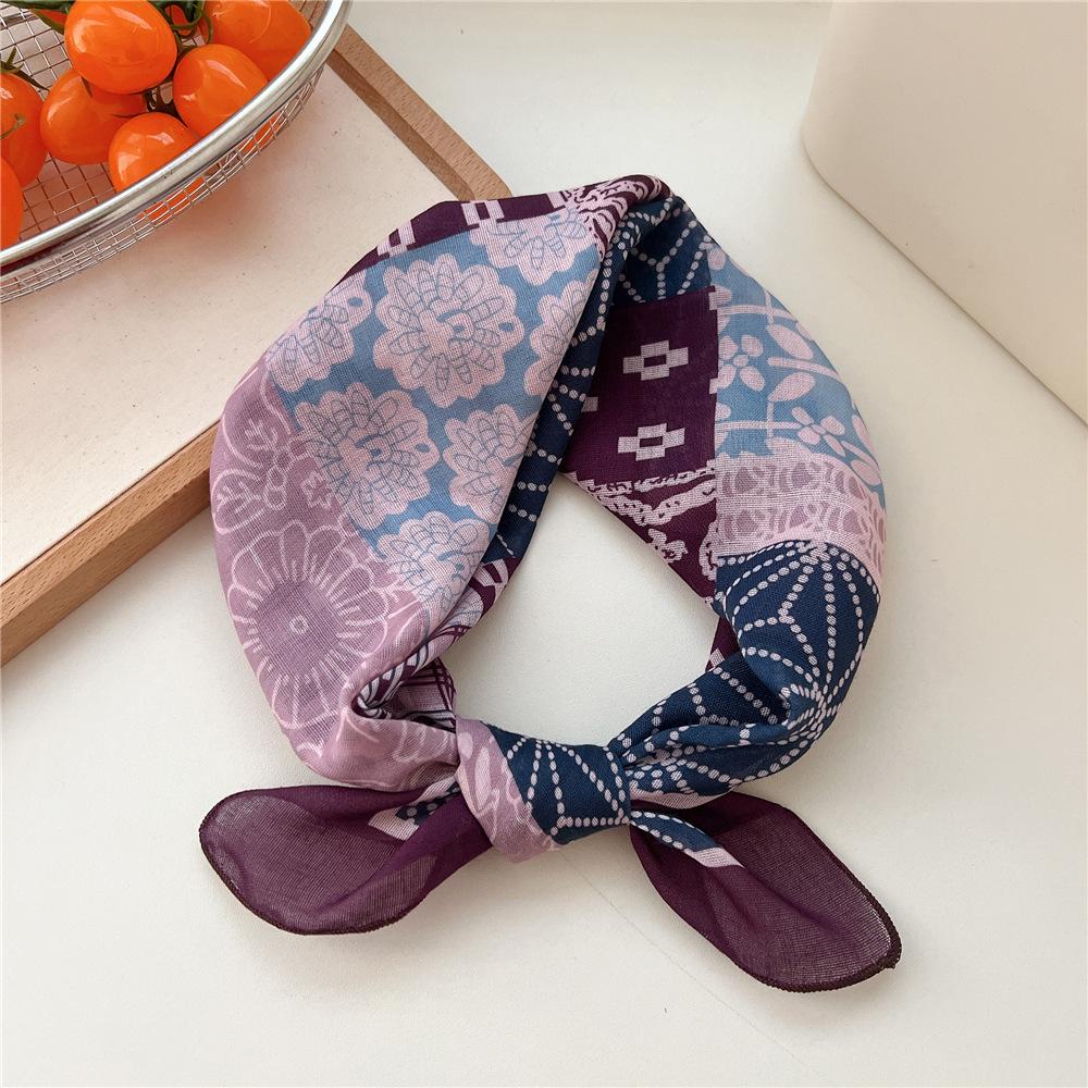58 Cashew Silk Small Square Scarf: Korean Style Cotton Linen Printed Headscarf and Hairband for Women, Ideal for Spring, Summer, and Autumn.