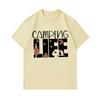 Men's 100% Cotton O-neck Short Sleeve T-shirt, Casual Camping Life Printed Top with Pine Tree Moon Star Camper Pattern for Daily Outdoor Wear