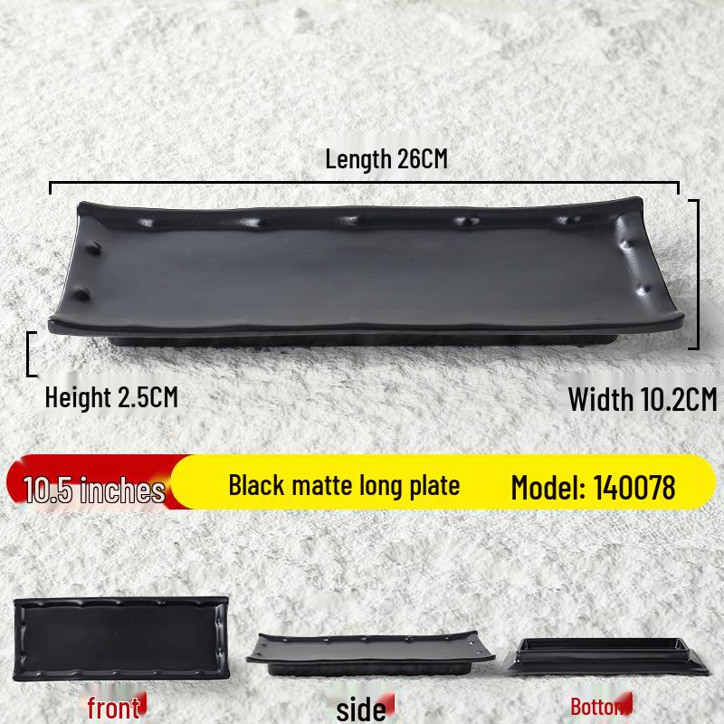 Black Matte Melamine Rectangular Drop-Resistant Plate for BBQ and Sides