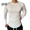 Men Sport Top Slim Fit High Elasticity Striped Texture Round Neck Quick-drying Long Sleeves Slim Fit Compression Figure Shaping Gym Running