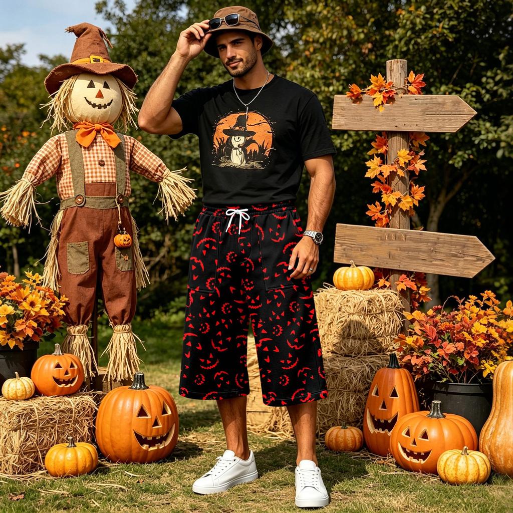 Men's Loose Fit Casual Shorts with Large Pockets Halloween Print
