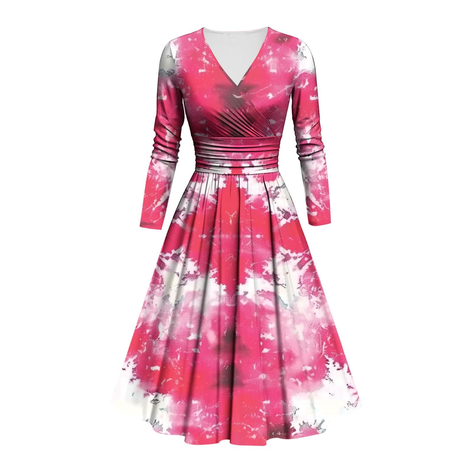 

Женское модное облегающее платье с V-образным вырезом и длинными рукавами, с оборками и принтом тай-дай, повседневное платье XXXXXL