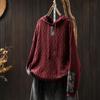 Women's Retro Ethnic Drawstring Hooded Appliqué Knit Cotton Sweater - Loose Plus Size for Spring & Autumn