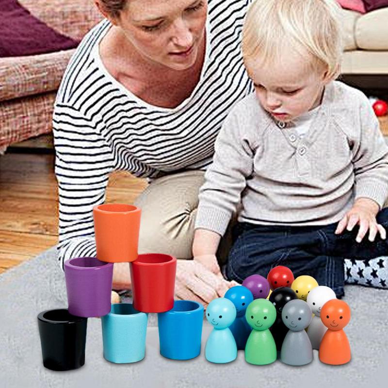 Wooden Children's Early Education Color Sorting Cups Montessori Color Cognition Exercise Hand-eye Coordination Educational Toys