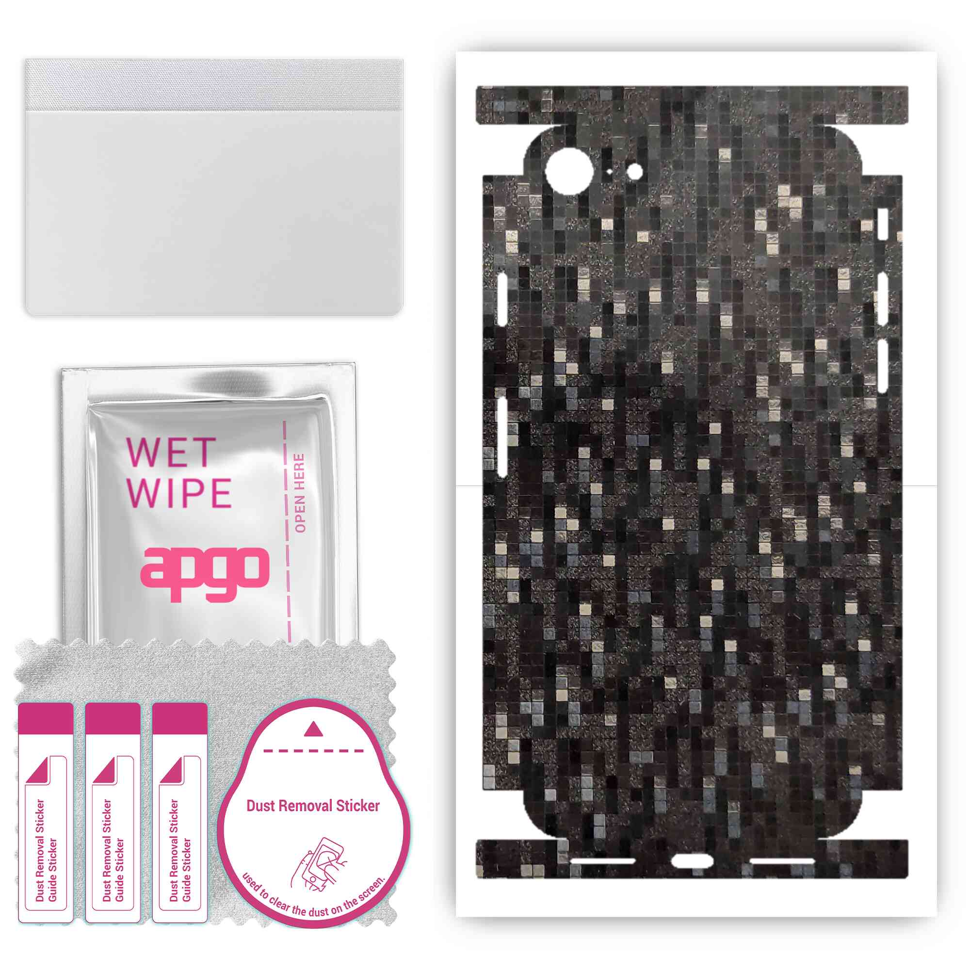 

apgo Protective Skin Sticker for the back+sides compatible with Apple iPhone SE 2022, Full Wrap Film, Foil, Vinyl - Pattern Carbon Black Pixel