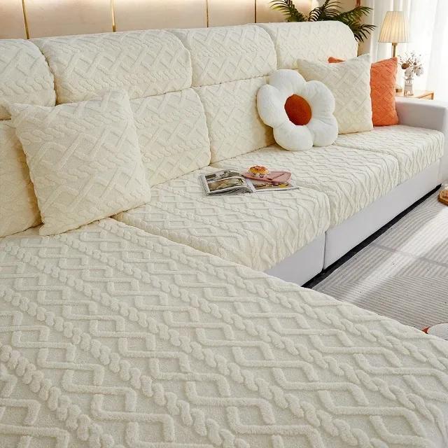 Luxury Thick Sofa Cushion Covers Solid Colors Stretch Sofa Covers Jacquard Spandex Sofa Couch Slipcovers Living Room Warm Winter