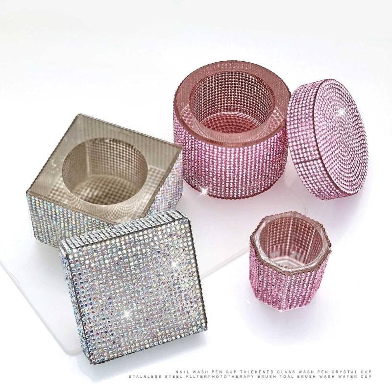 Multifunktionale Nailart-Tasse mit Strassdekoration zur Pinselreinigung und Schmuckpräsentation, zartes Aussehen