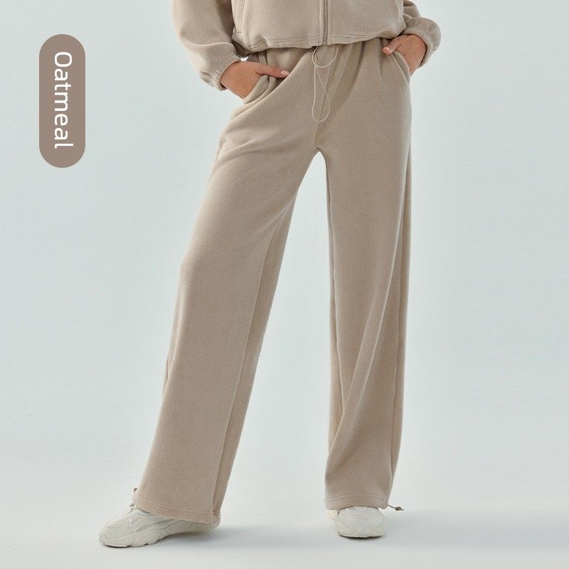 

Velvet Sweatpants Women s Fall and Winter Polar Fleece Casual Pants plus Size Straight Sports Pants Workout Elastic Belt Loose Pants Oatmeal color S