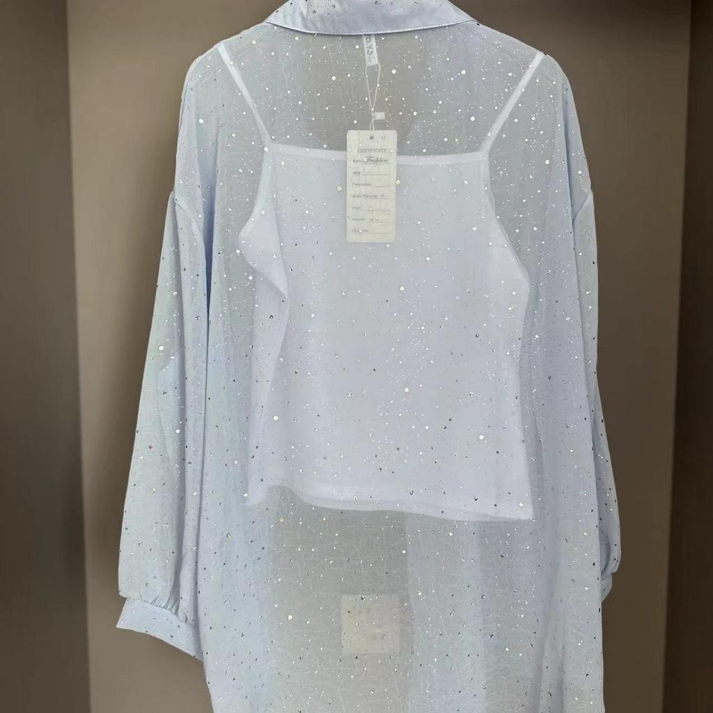 Sonnenschutzhemd Damenmode Locker Glitzernd Atmungsaktiv Langarm Sonnenschutzkleidung