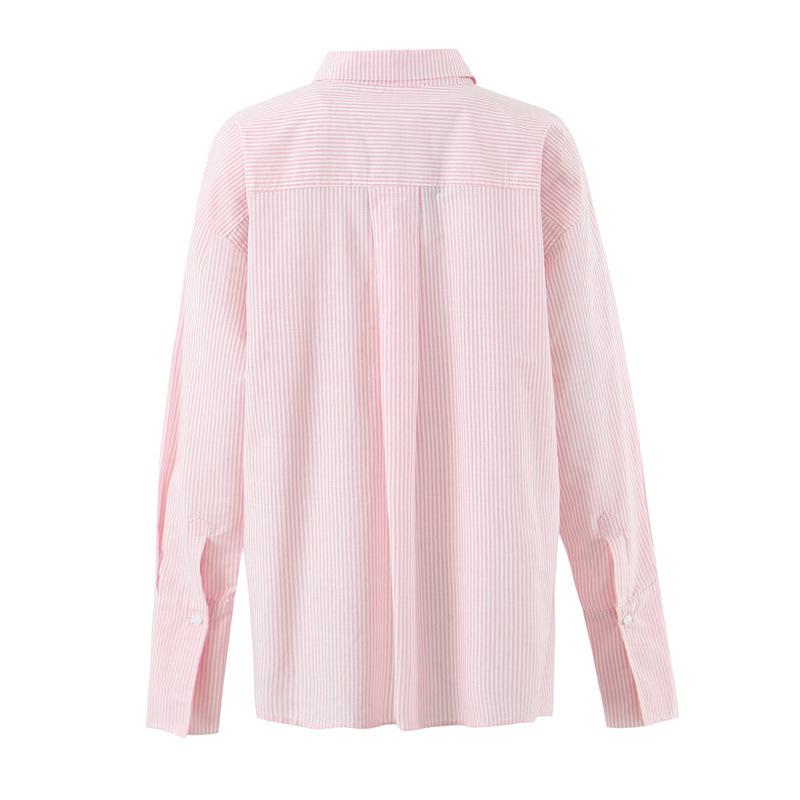Korean Retro Striped Long-Sleeve Shirt & Strapless Camisole with Loose Wide-Leg Casual Pants for Women