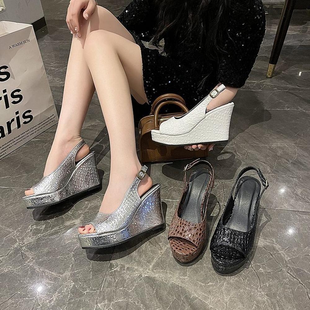 Fashion FHC New 10CM Wedges High Heels Women Platform Pumps.Fashion Gladiator Shoes,Back Hollow Out,Peep Toe,Black,SIlver,Brown,Dropship