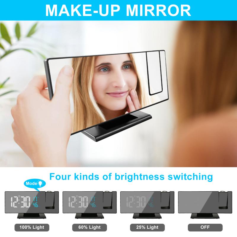 3D Projection Alarm Clock Snooze Larger LED Mirror Clock Display Temperature Auto Brightness Bedroom Bedside Clock
