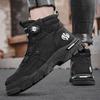 Autumn and winter new leather swivel buckle shoes outdoor non-slip thick-soled high-top casual shoes