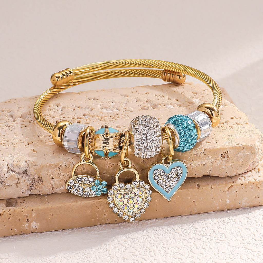 Stainless Steel Couple Bracelet Diy Simple And Advanced Sense Rhinestone Love Pendant