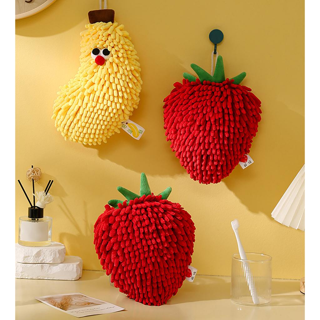 Soft and Absorbent Chenilles Banana/Strawberry Washcloth Hanging Hand Towel for Kitchen and Bathroom Household Towel
