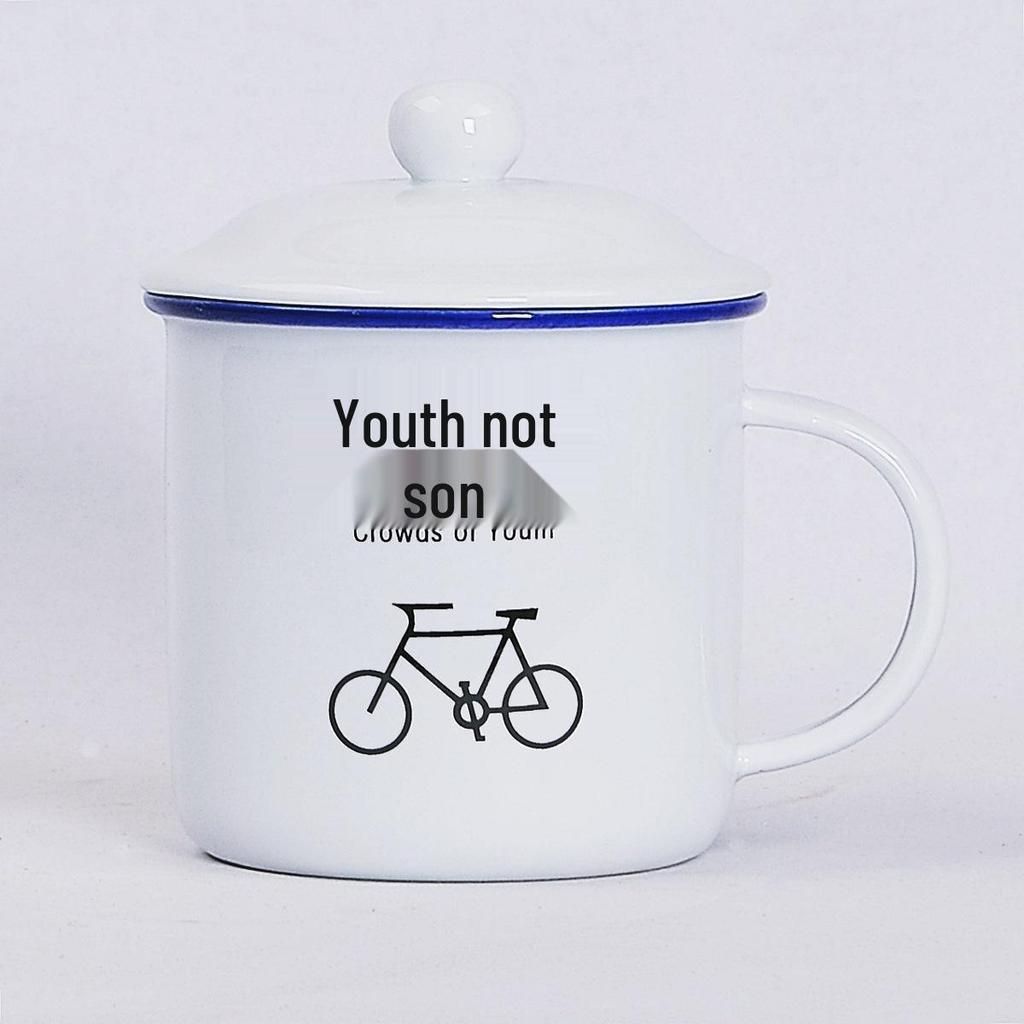 Retro Ceramic Mug with Lid: Nostalgic Imitation Enamel Design, Creative Office Tea Cup.