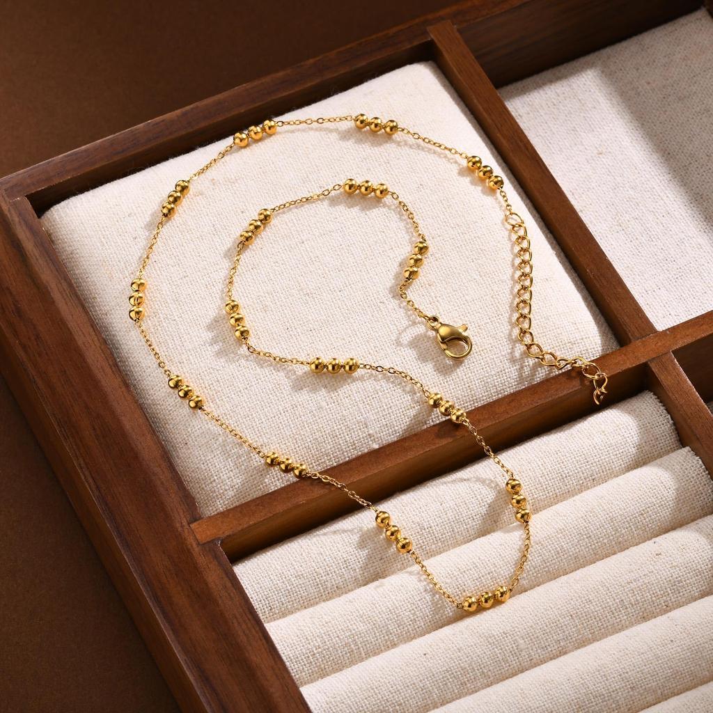 Necklace for Gold Stainless Simple Ball Casual Birthday Gift [Deelfel] Women, Beads, Chain, Steel, Design, Accessory,
