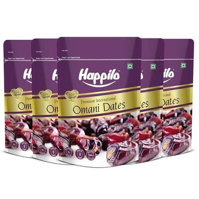 Happilo Premium Internationella Omani Dadlar 250g (Paket om 5), Färsk och Mjuk Torkad Frukt, Rik på Fiber, Järn och Vitaminer