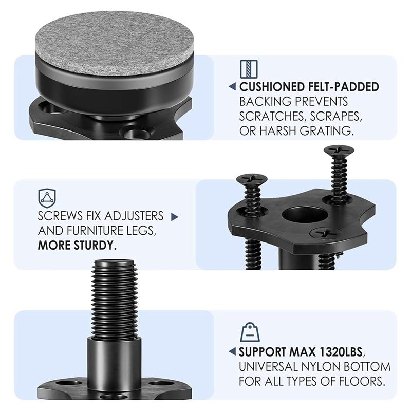 AT19-Adjustable Leveling Feet, 3/8Inch-16 Thread T-Nut Kit Furniture Levelers Table Feet, Heavy Duty Leg Levelers