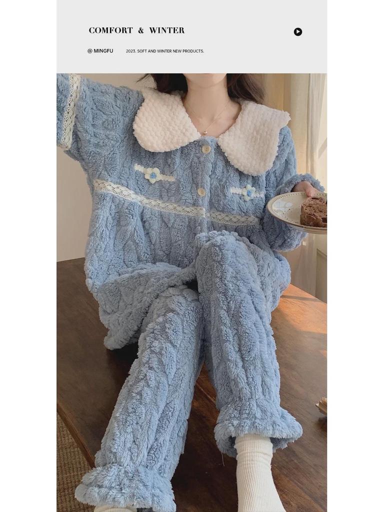 Women's Coral Fleece Pajamas - Thick Velvet Princess Style for Autumn & Winter
