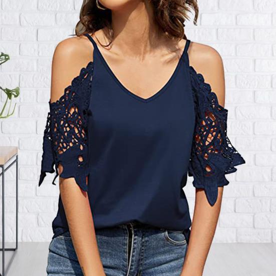 

Женская блузка с v-образным вырезом и открытыми плечами, кружевная блузка с коротким рукавом, женская одежда
