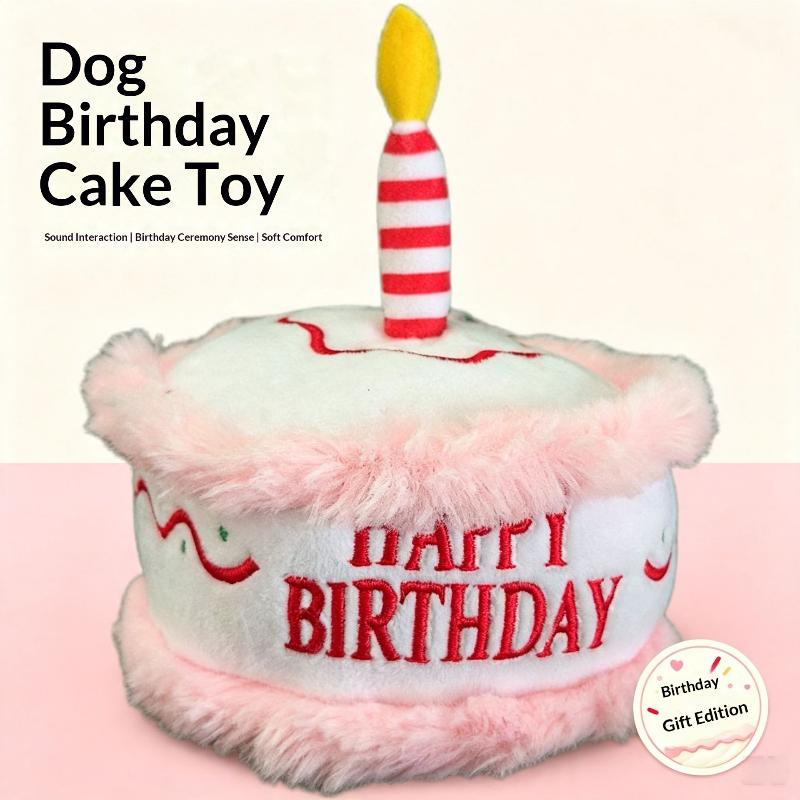 Plush Birthday Cake Dog Squeaky Toy Soft Fluffy Material Cute Candle Design For Dog Birthday Parties Pet Gifts Interactive Play