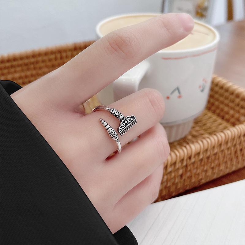 Lan Zhi 925 Sterling Silver Retro Chinese Style Adjustable Index Finger Ring for Women