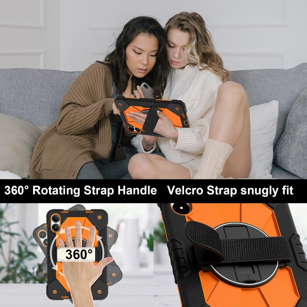 Kickstand Armor Case Universal for Xiaomi Poco Pad Redmi Pad Pro 2024 12.1inch 360 Rotating Heavy Duty Cover with Shoulder Strap