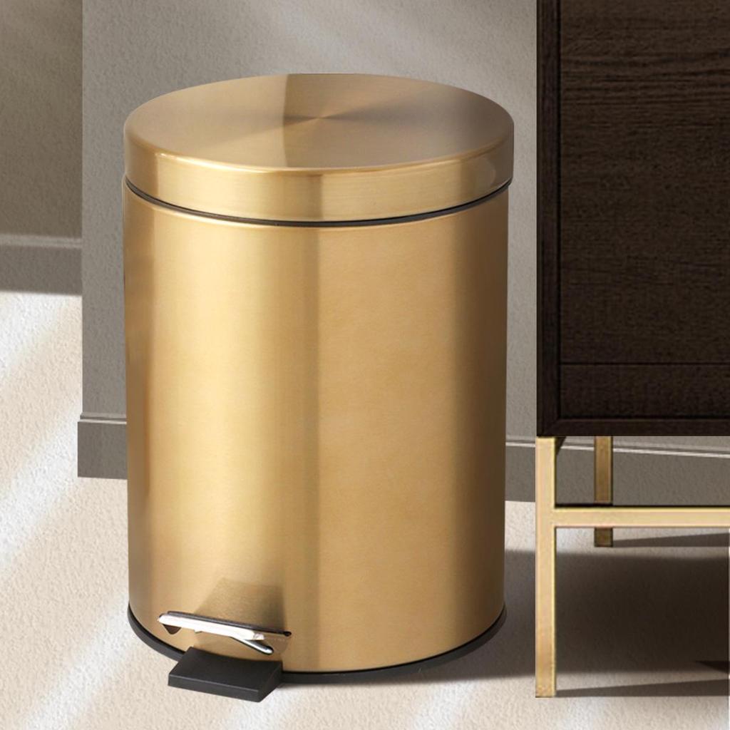 5L Champagne Gold Pedal Trash Can with Lid for Kitchen Use