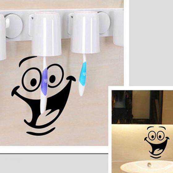 Smiley Face WC Toilet Decal Room Art Decor Funny Bathroom Kitchen Wall Sticker