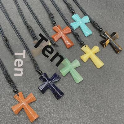 Agate Cross Necklace - Semi-Precious Stone Christmas Gift Sweater Chain
