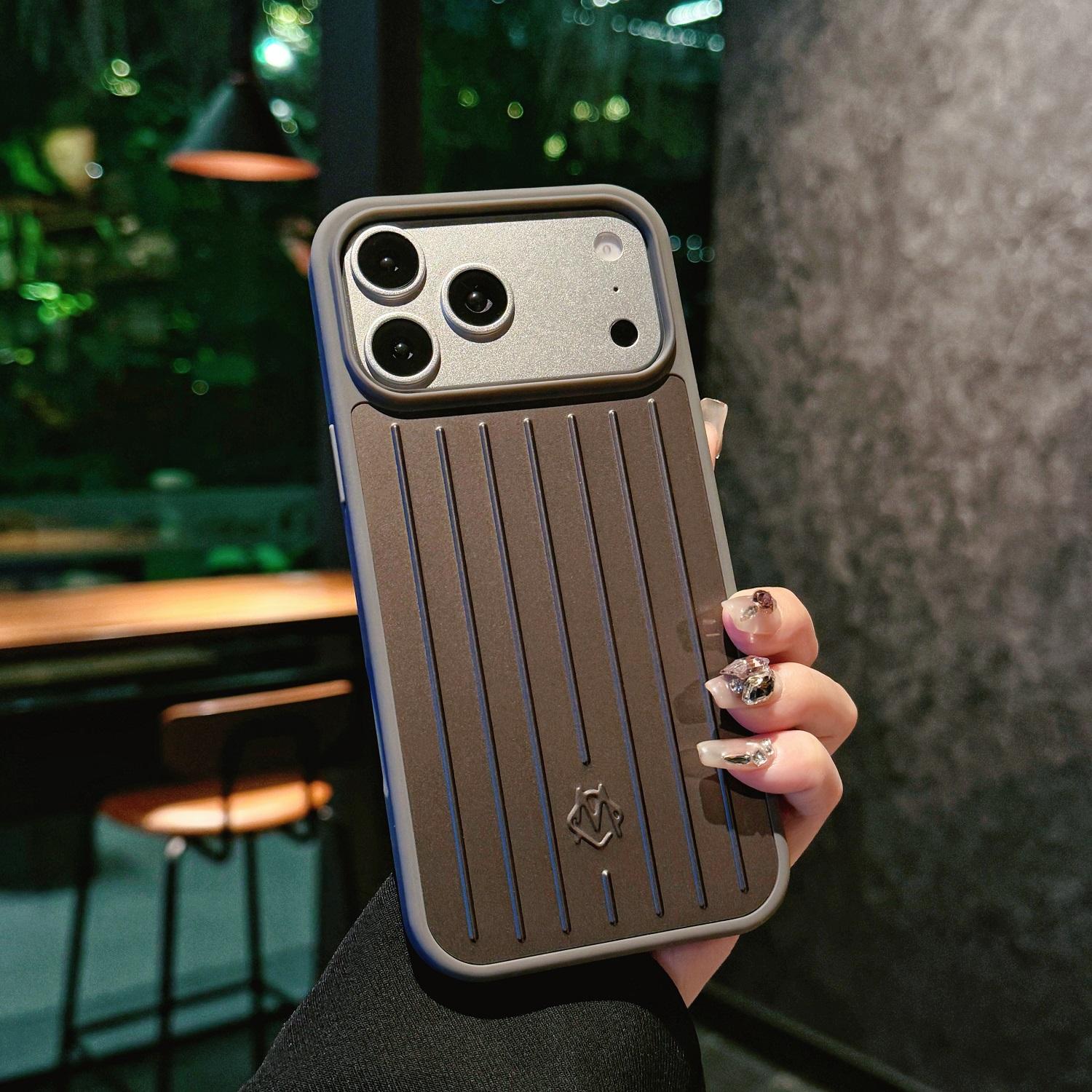 

Стильний бізнес-чохол для багажу з 3D гофрованою смужкою для IPhone17 Pro Max 16 15 14 13 з коробкою Оригінал для RIMOWA Ударостійка, захищена від падінь задня кришка iPhone17 Pro Max темно-сірий колір