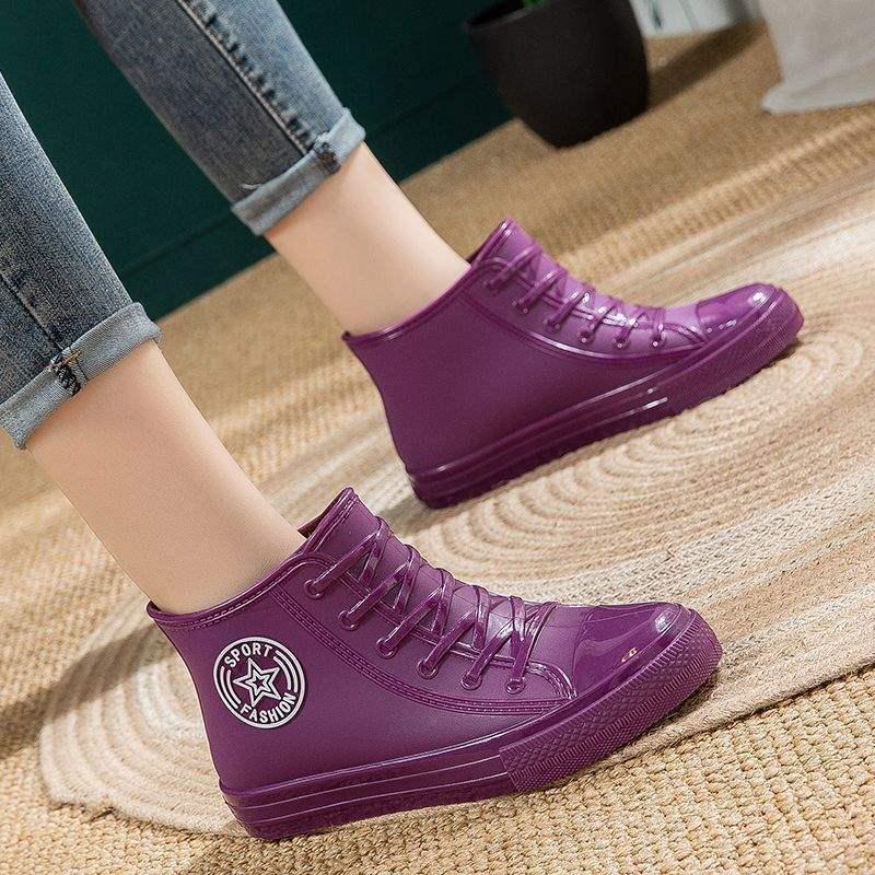 

Женские стильные нескользящие водонепроницаемые галоши на толстой подошве - Прочные короткие резиновые сапоги 38