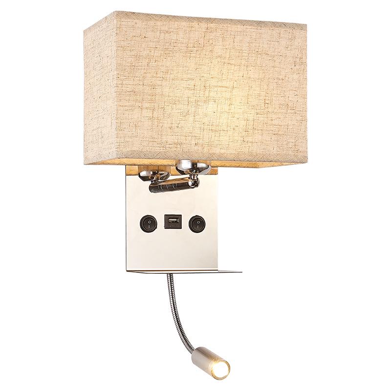 Minimalist LED Bedside Wall Lamp with USB Port - Fabric Shade for Indoor Reading