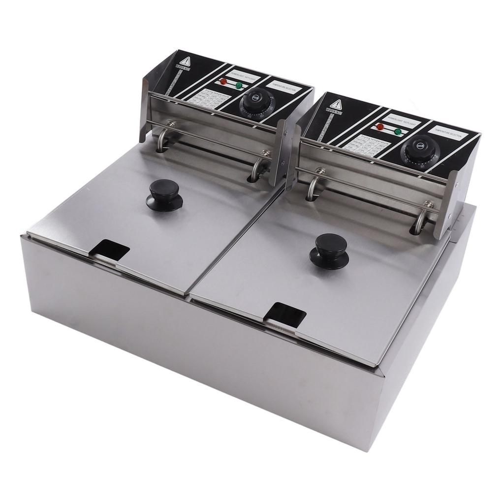 6L kommerzielle elektrische Fritteuse einstellbare Temperatur Dual Tank elektrische Friteuse US-Stecker 110V