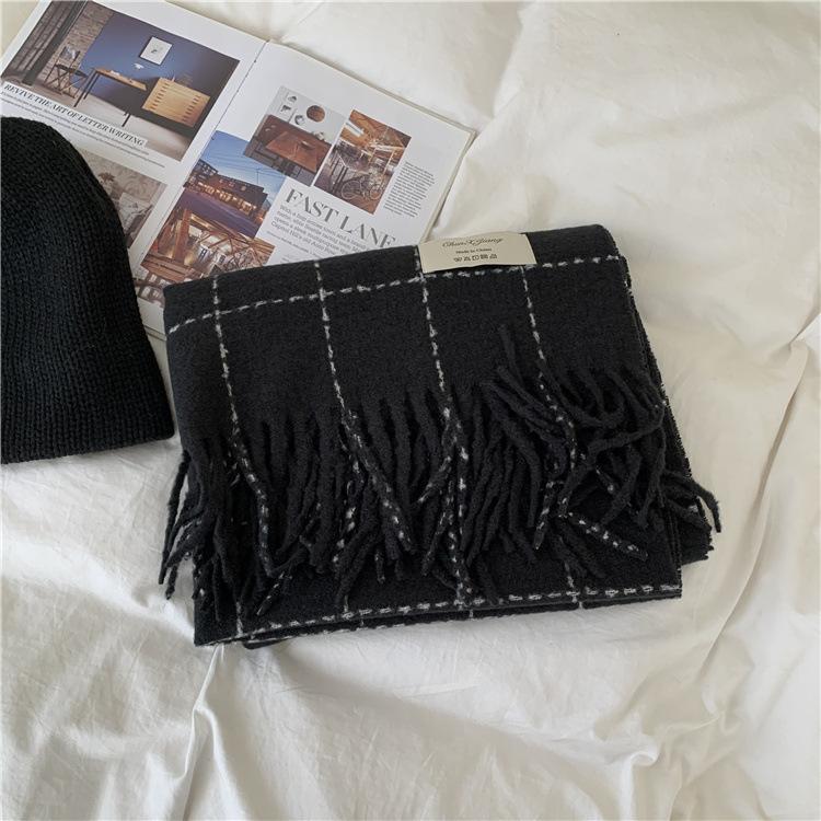 

Плед из имитации кашемира женский осенне-зимний теплый длинный шарф-шаль для двух студентов мягкий шарф мужской 184*65cm чёрный