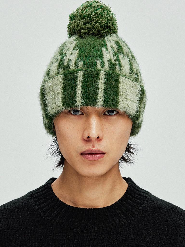 KND Navajo Pattern Hairy Beanie Green