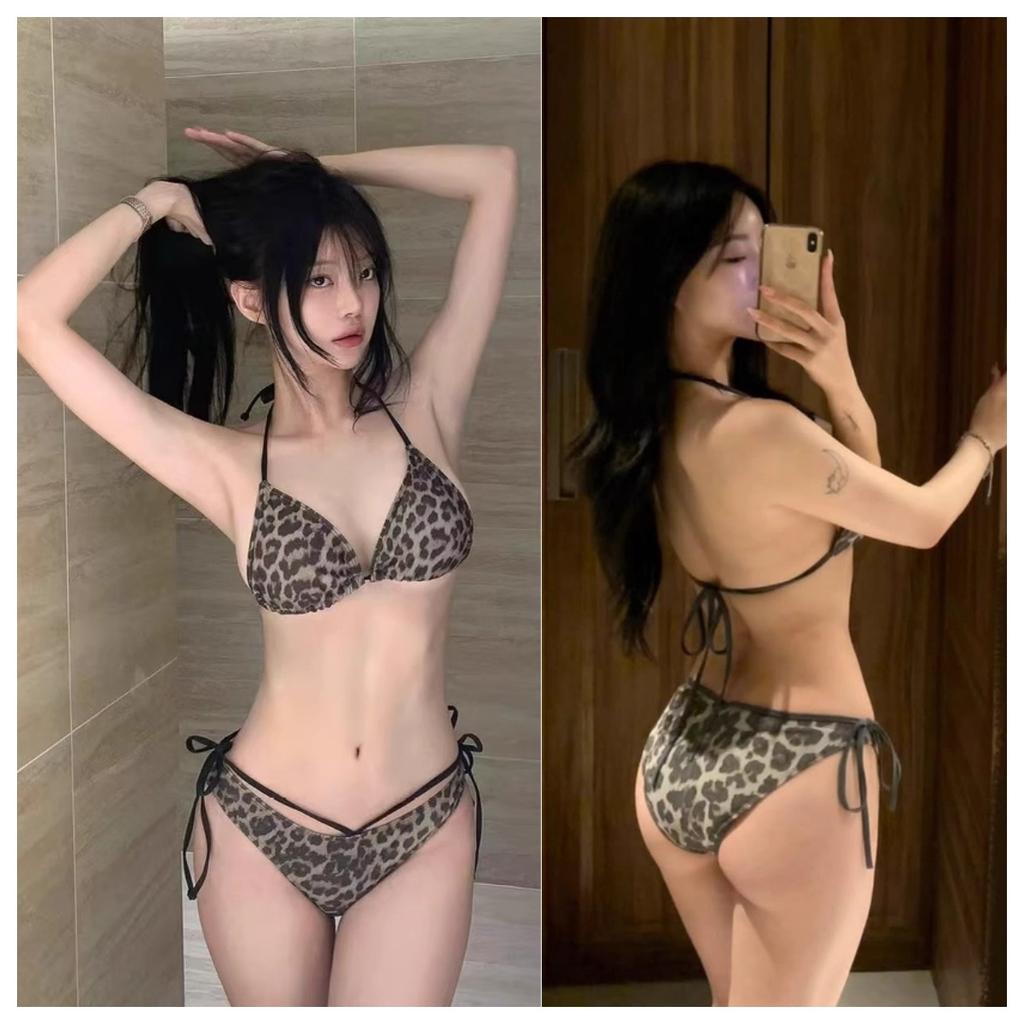 New sexy strap three-point bikini pure leopard print split two-piece hot spring swimsuit women