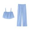 Retro Style Stripes Bows Decorative Sling Tops Casual Elastic Waist Shorts Loose-Fitting Wide-Leg Trousers