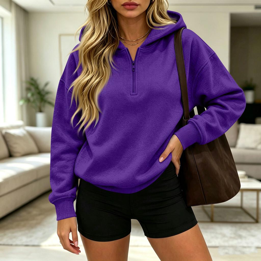 Women's Casual Half Zip Hoodie Long Sleeve Pullover Sweatshirt